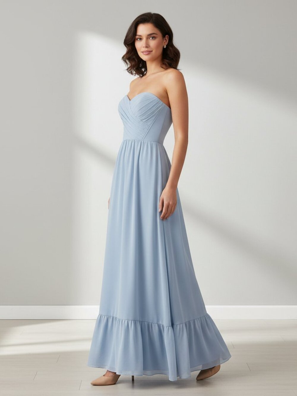 Dessy Collection Strapless Corset Maxi Dress Blue Size 10 Bridesmaid Formal Gown